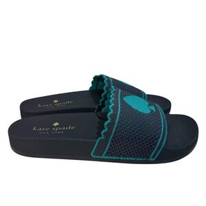 Kate Spade New York Womens Navy Blue Teal Spade Logo Slide Sandals Size 8